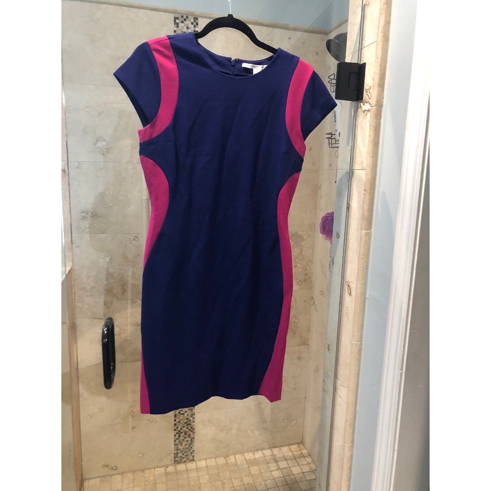 Diane von Furstenberg Pele Shift Dress Purple Pink 8 Cocktail DVF Colorblock